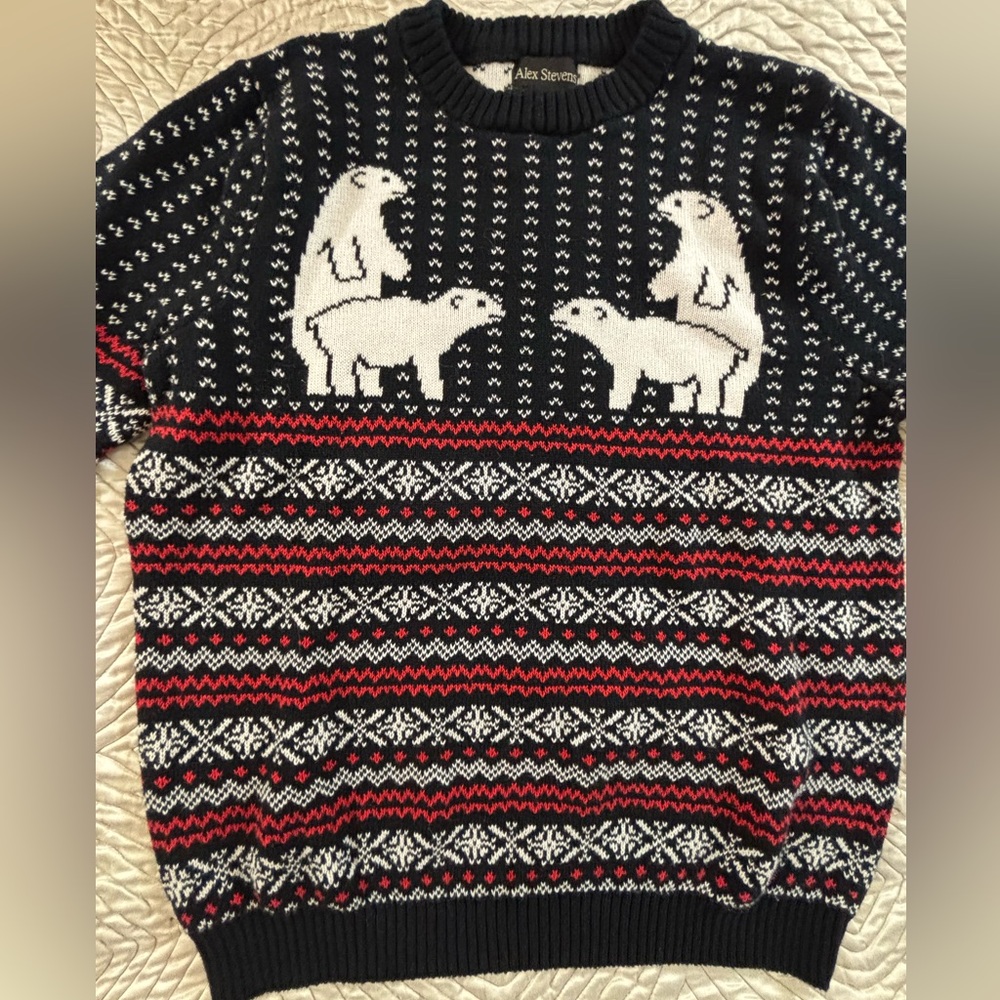 Polar Bear Funny Fair Isle Cotton Crewneck Sweater by Alex Stevens